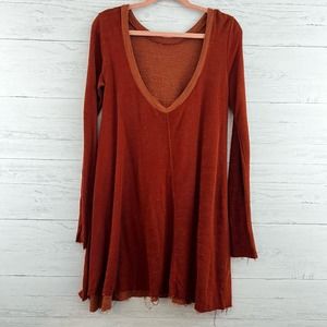 Free People Beach Orange Long Sleeve V Neck Thermal Size S